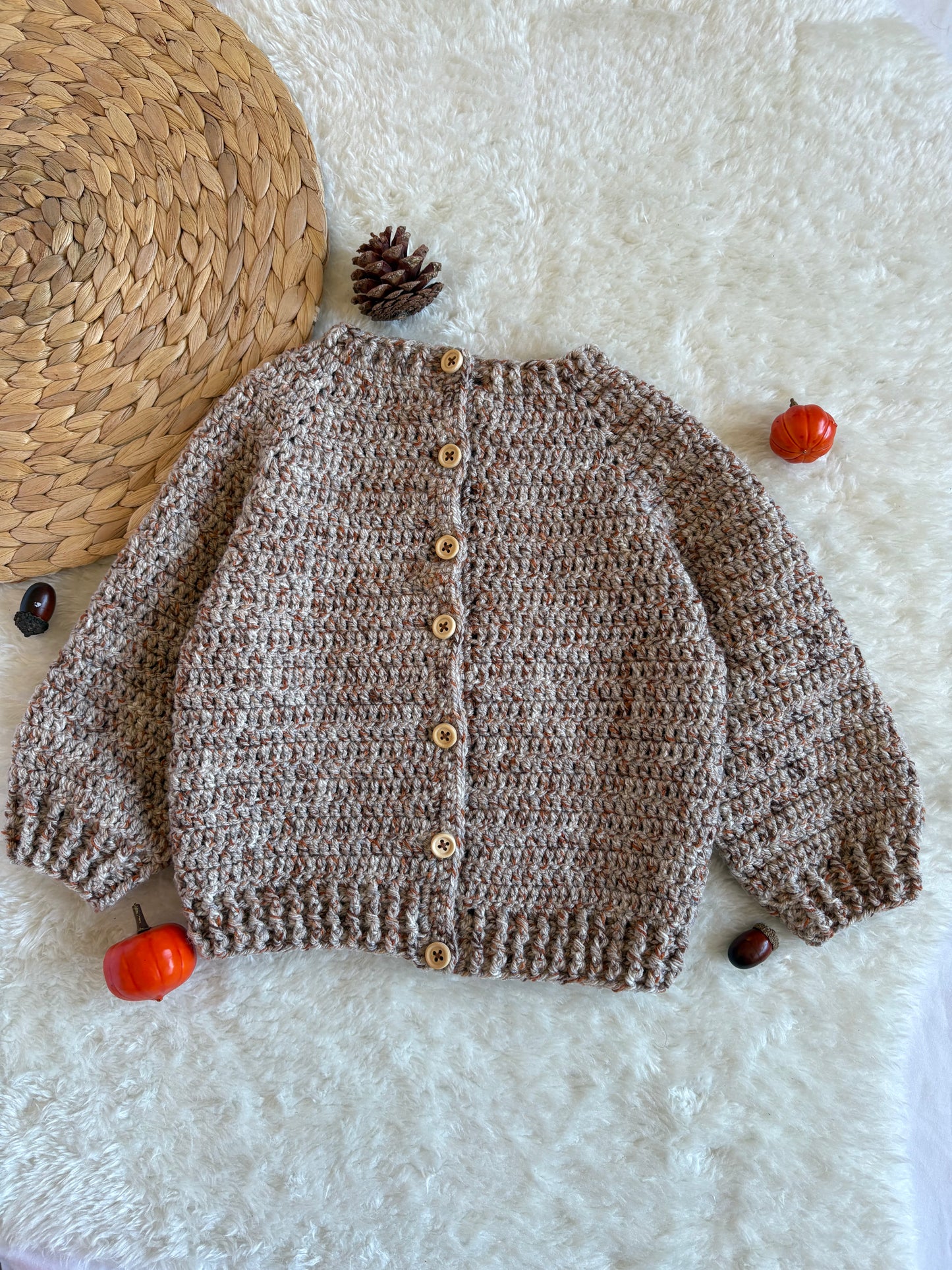 Handmade Crochet Tweed Pumpkin Season Cardigan