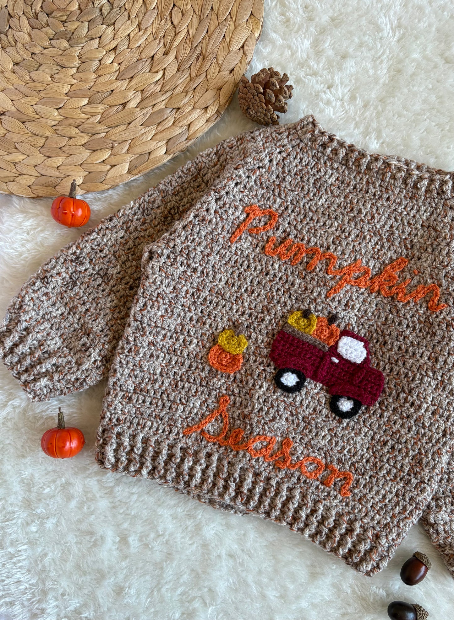 Handmade Crochet Tweed Pumpkin Season Cardigan