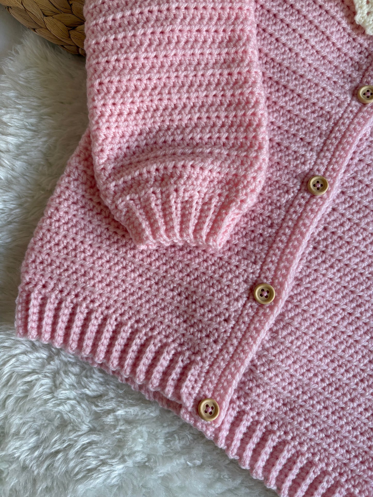 Handmade Crochet Princess Pink Lace Collar Cardigan