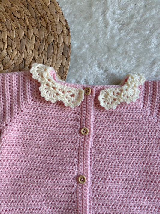Handmade Crochet Princess Pink Lace Collar Cardigan