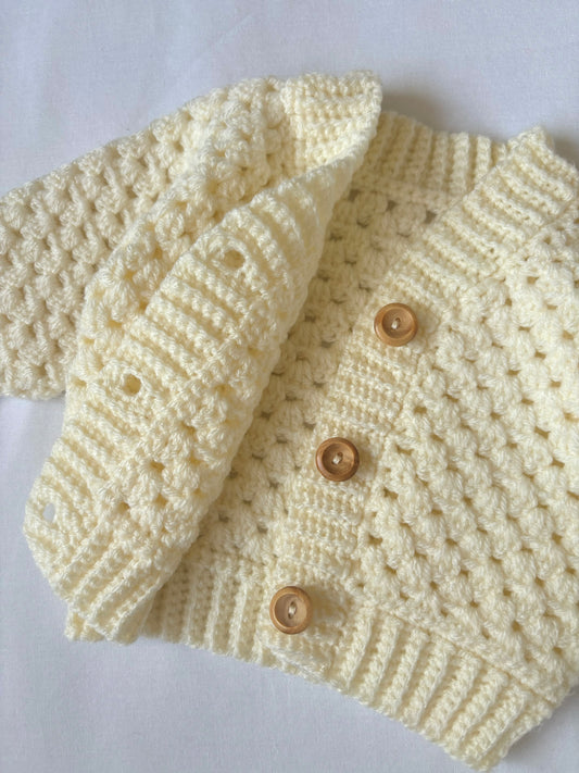 Handmade Crochet Vanilla Cream Baby Cardigan