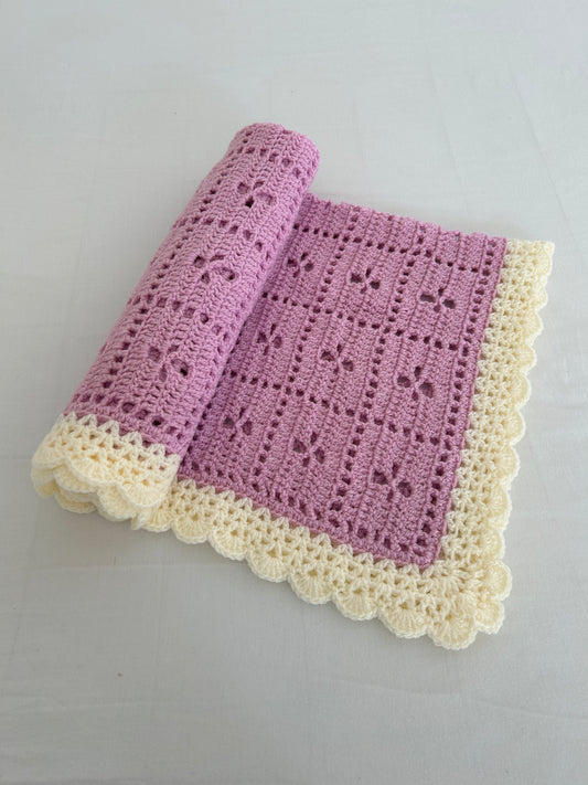 Handmade Crochet Vintage Style Lilac Baby Blanket