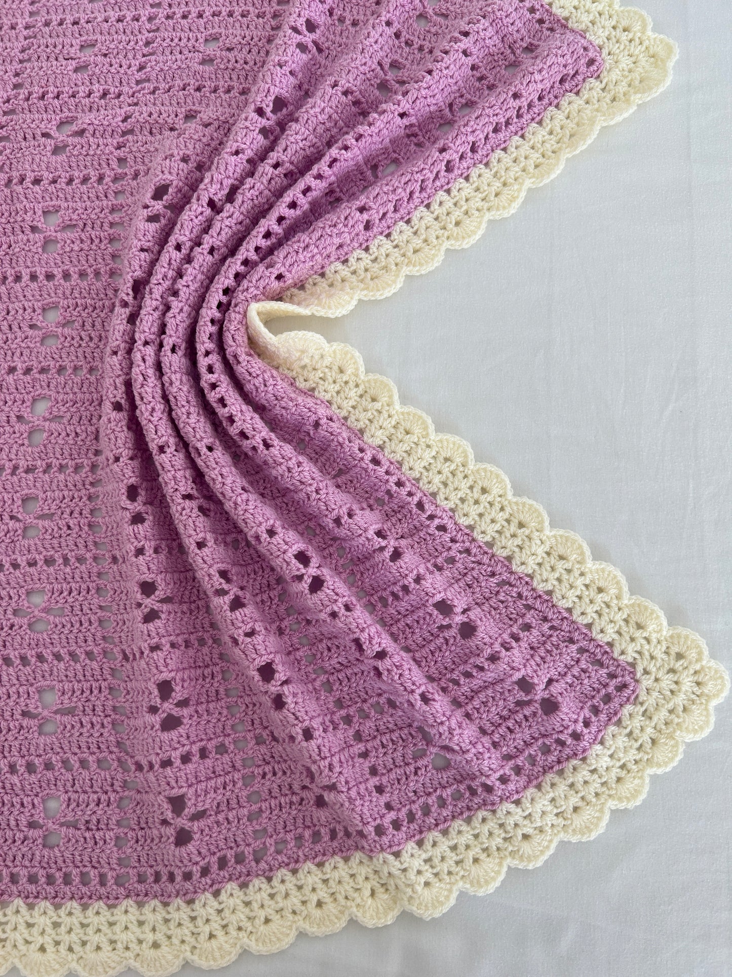 Handmade Crochet Vintage Style Lilac Baby Blanket