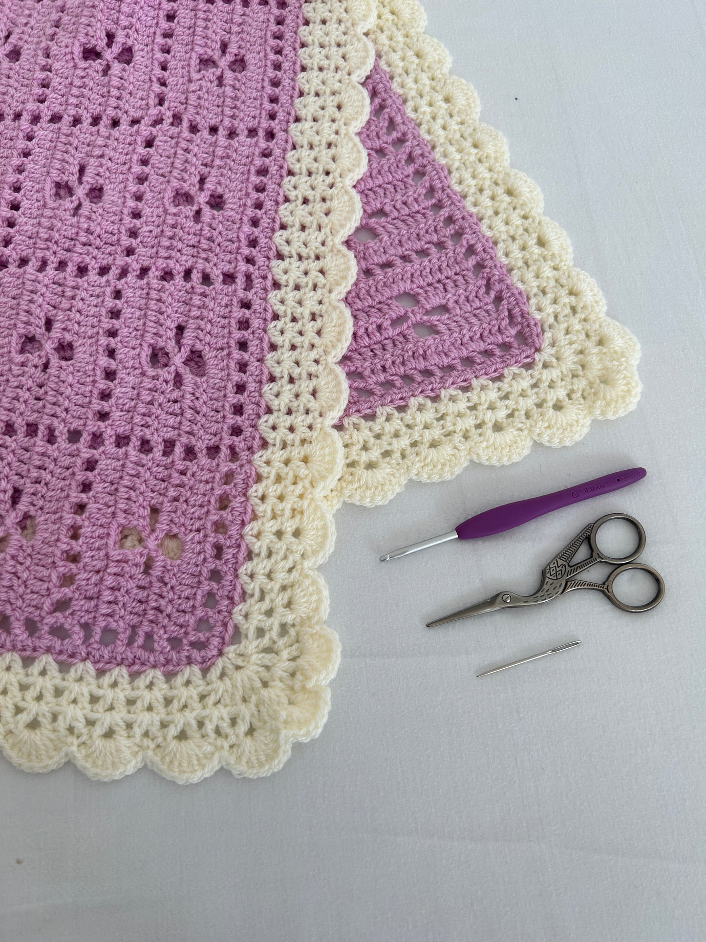 Handmade Crochet Vintage Style Lilac Baby Blanket