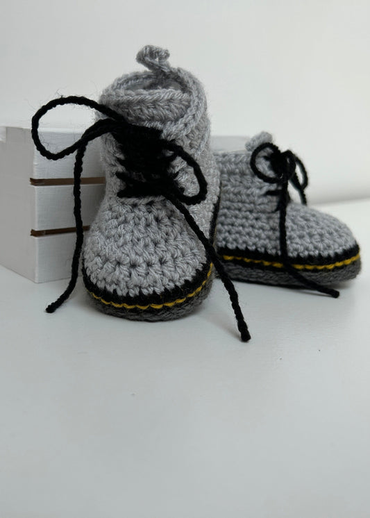 Handmade Crochet Doc Grey Baby Booties