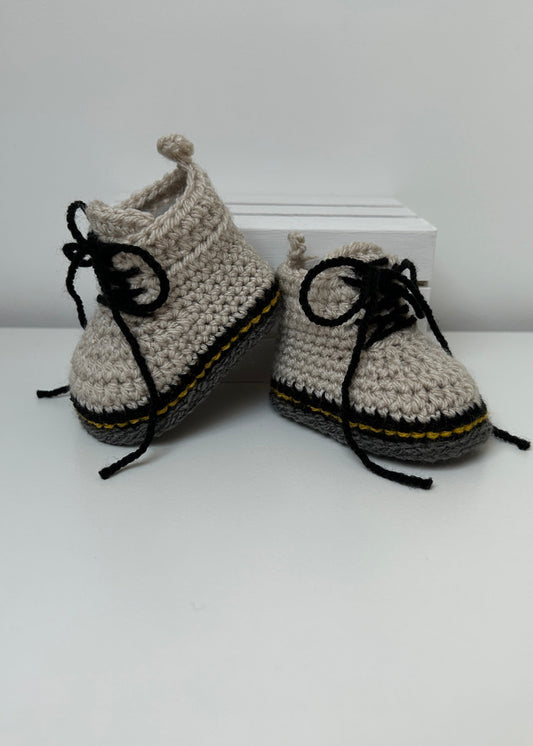 Handmade Crochet Doc Beige Baby Booties