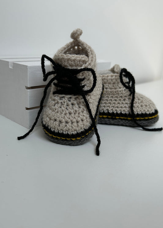 Handmade Crochet Doc Beige Baby Booties