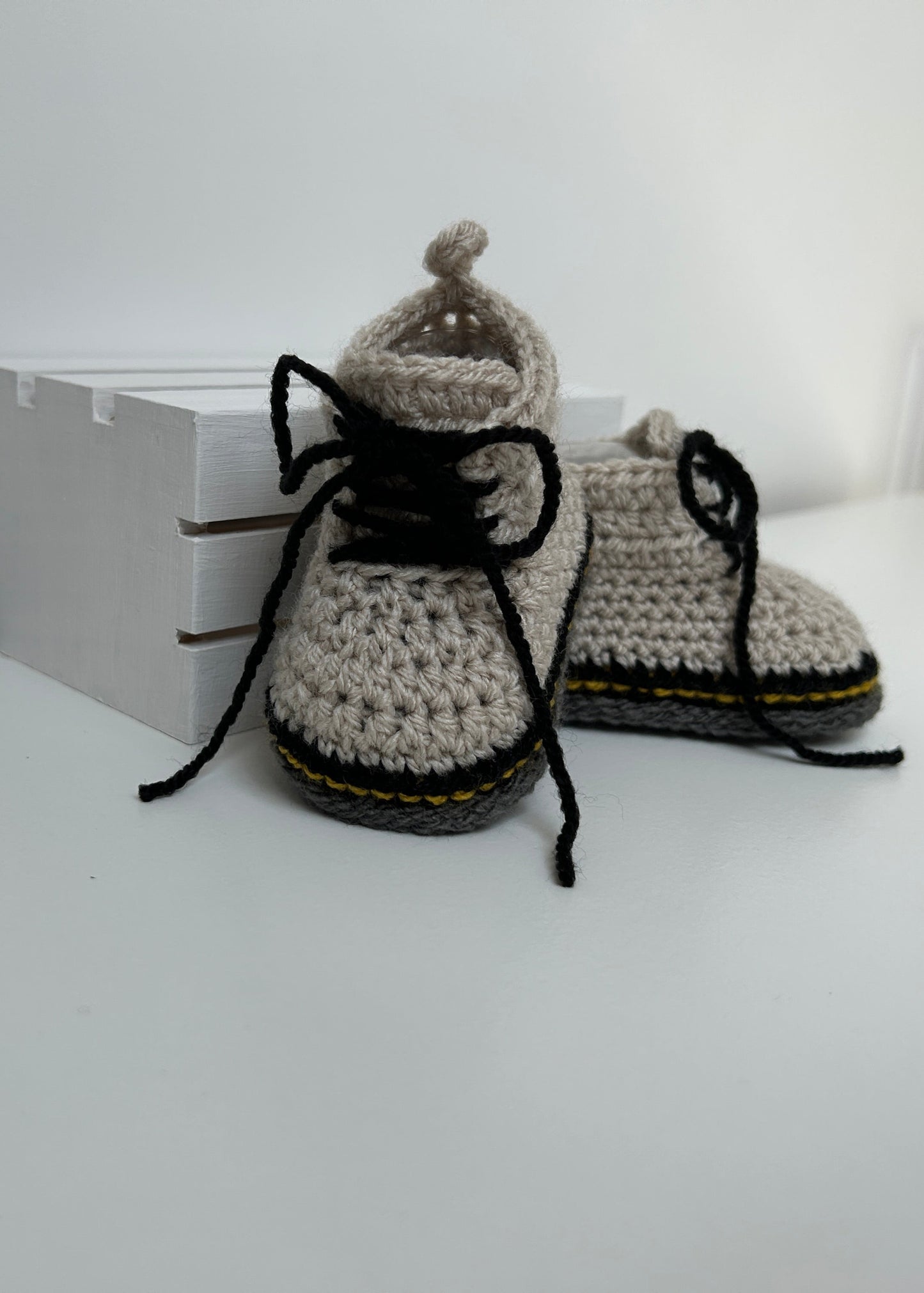 Handmade Crochet Doc Beige Baby Booties