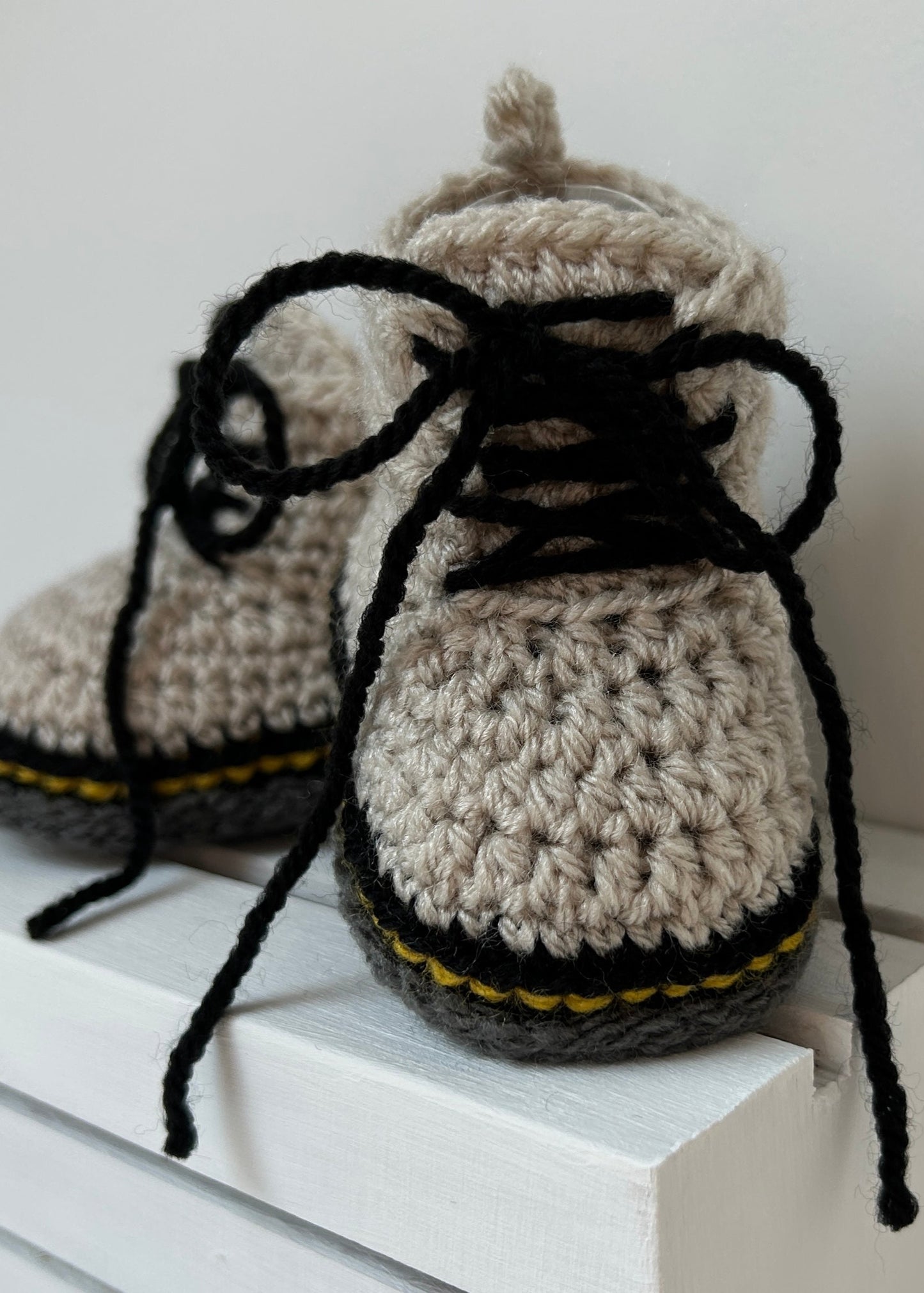 Handmade Crochet Doc Beige Baby Booties