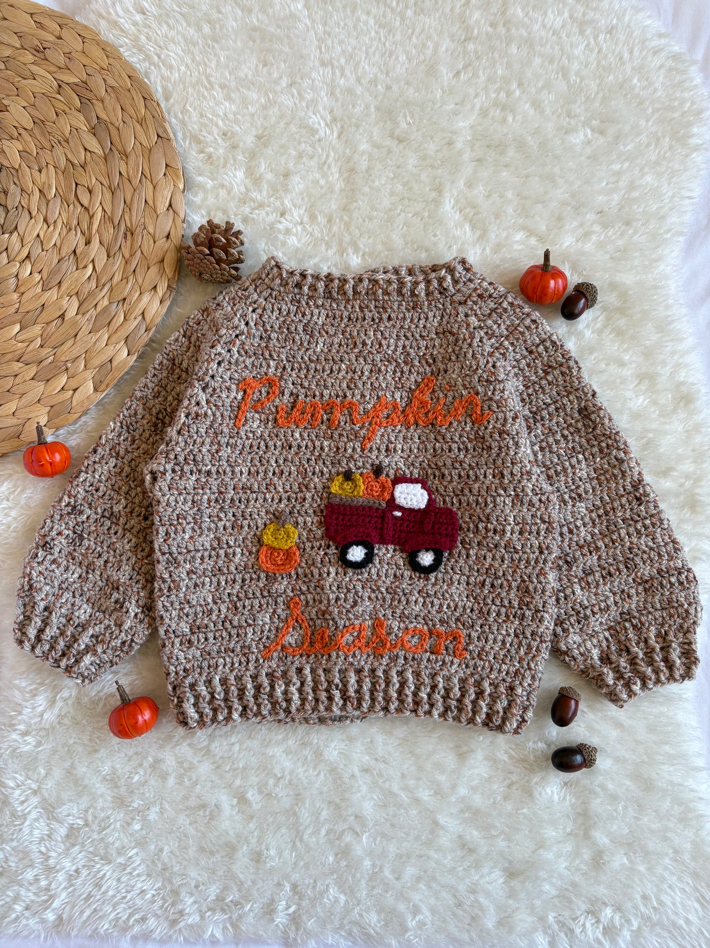 Handmade Crochet Tweed Pumpkin Season Cardigan
