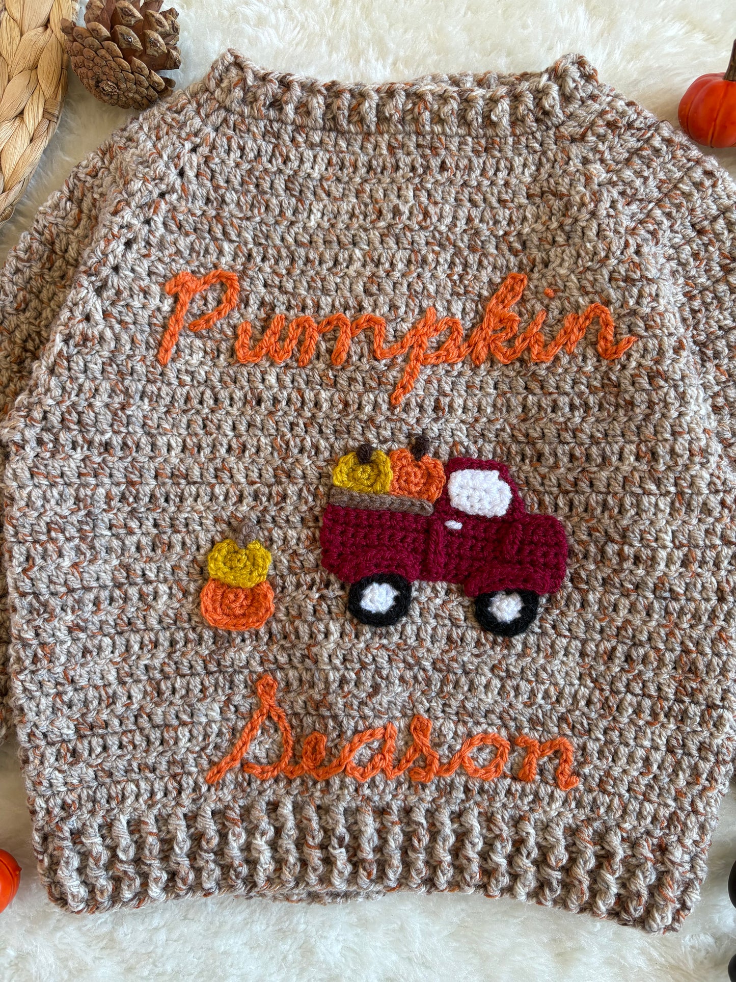 Handmade Crochet Tweed Pumpkin Season Cardigan