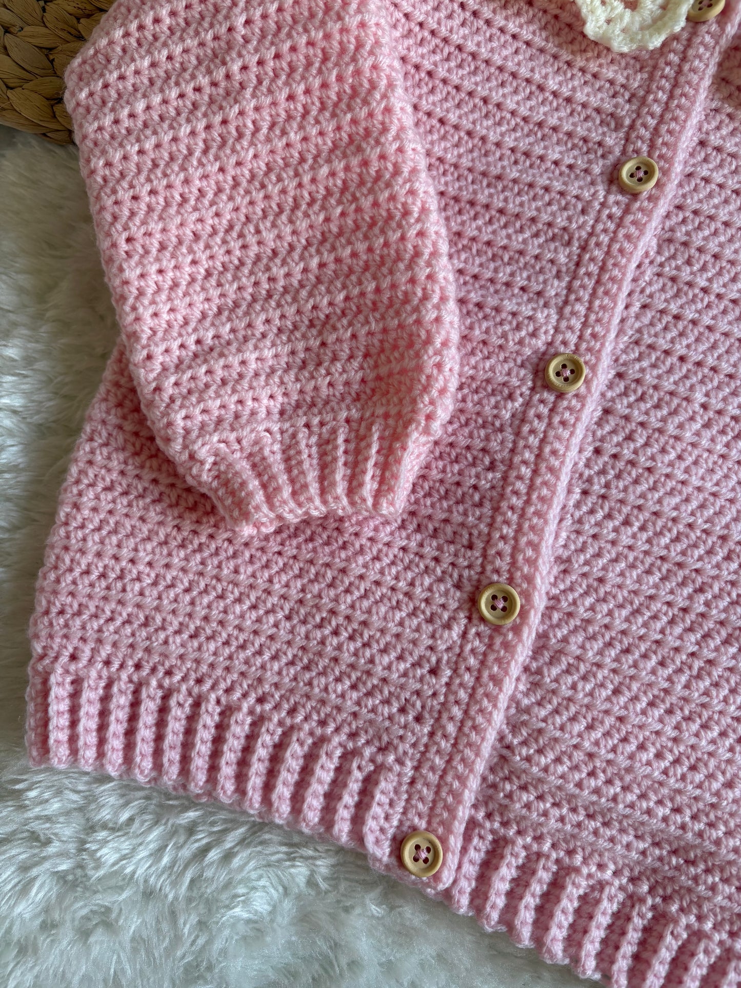 Handmade Crochet Princess Pink Lace Collar Cardigan