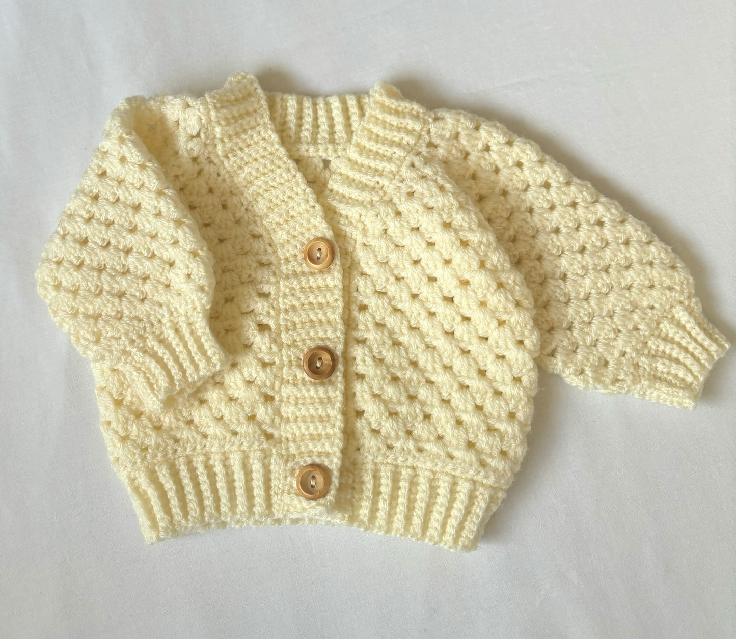 Handmade Crochet Vanilla Cream Baby Cardigan