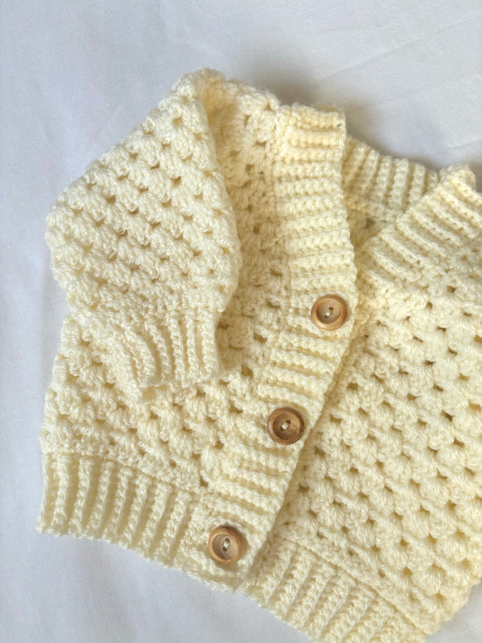 Handmade Crochet Vanilla Cream Baby Cardigan