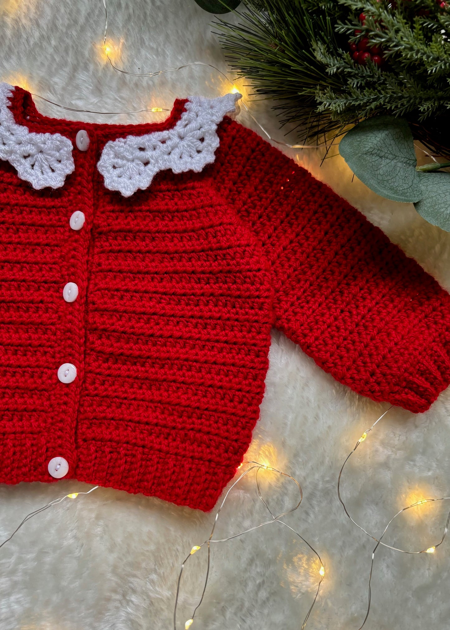 Handmade Crochet Christmas Red Lace Collar Cardigan