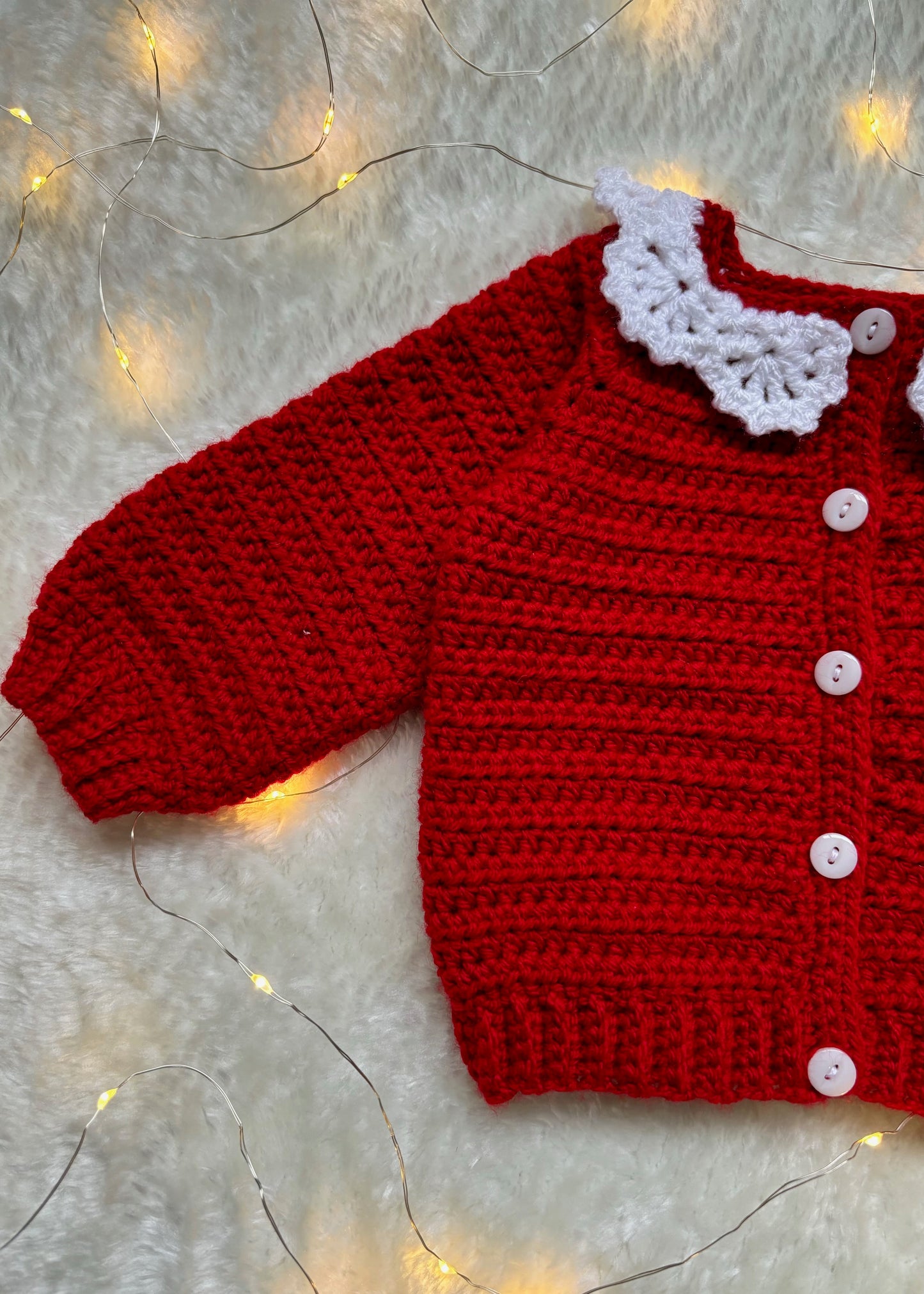 Handmade Crochet Christmas Red Lace Collar Cardigan
