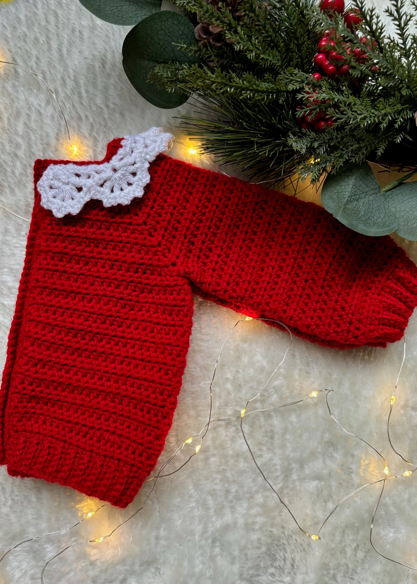 Handmade Crochet Christmas Red Lace Collar Cardigan