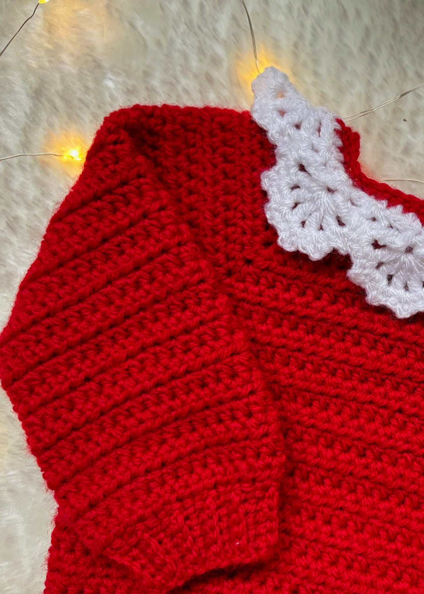 Handmade Crochet Christmas Red Lace Collar Cardigan