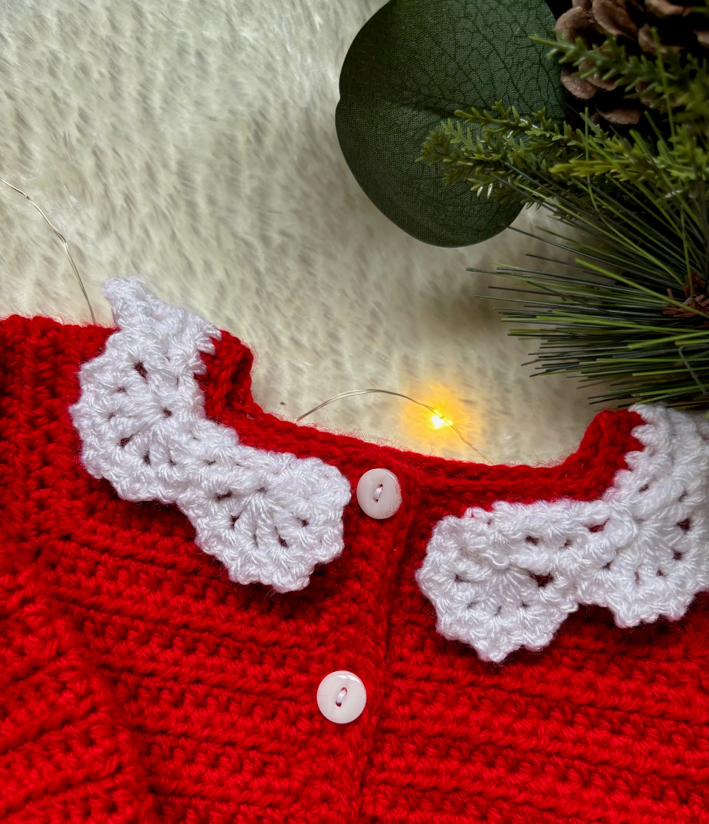 Handmade Crochet Christmas Red Lace Collar Cardigan