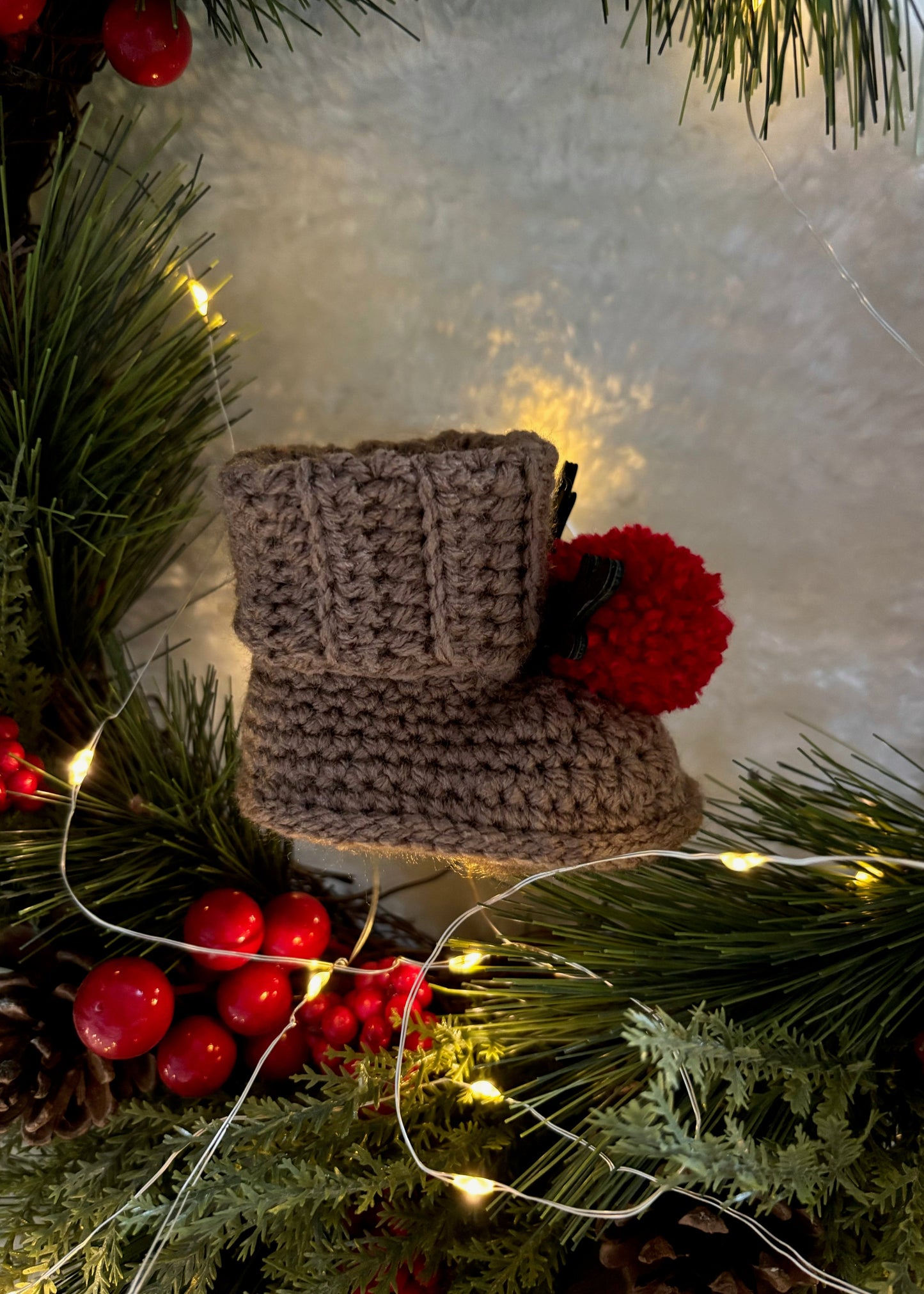 Handmade Crochet Reindeer Pompom Baby Booties